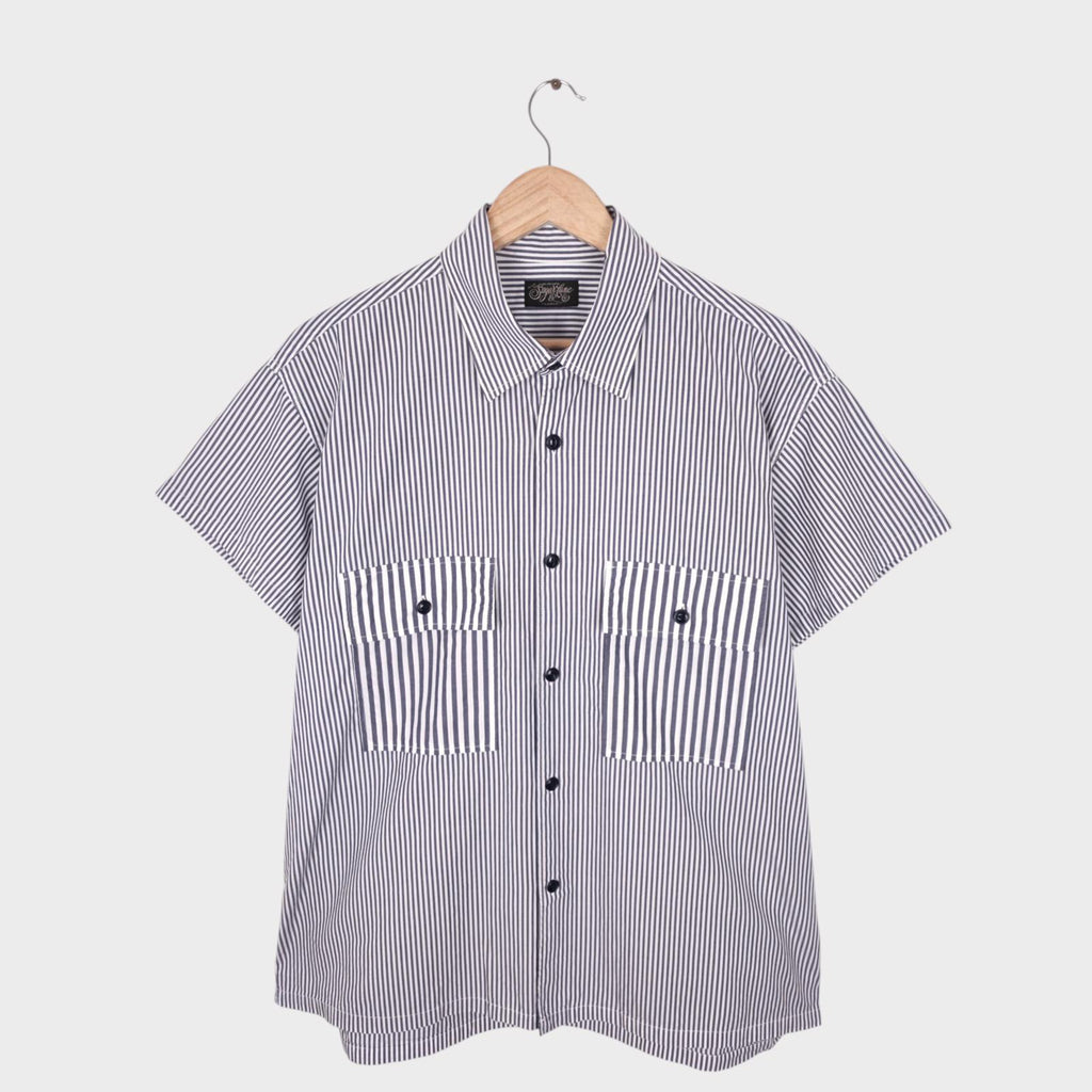 SUGAR CANE Men's Made in Japan Striped Relaxed Fit Short Sleeved Shirt