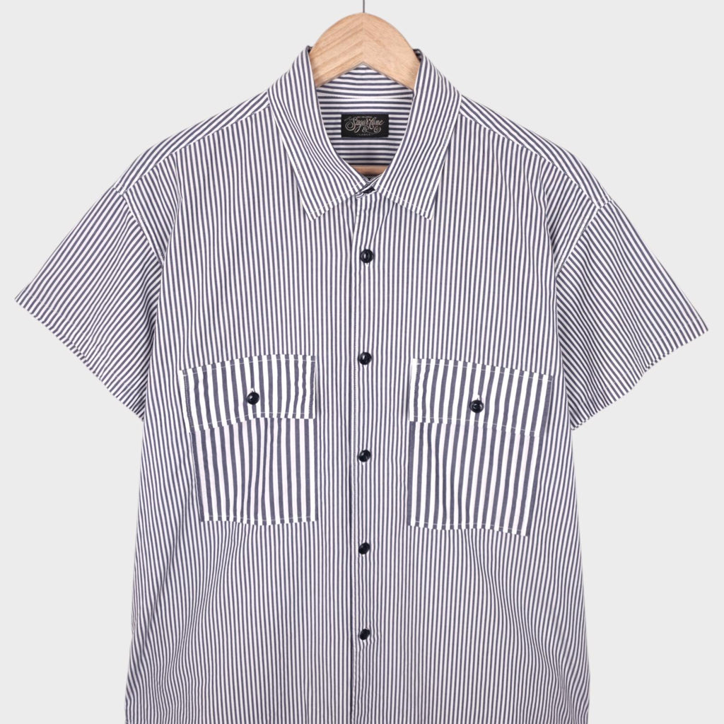 SUGAR CANE Men's Made in Japan Striped Relaxed Fit Short Sleeved Shirt