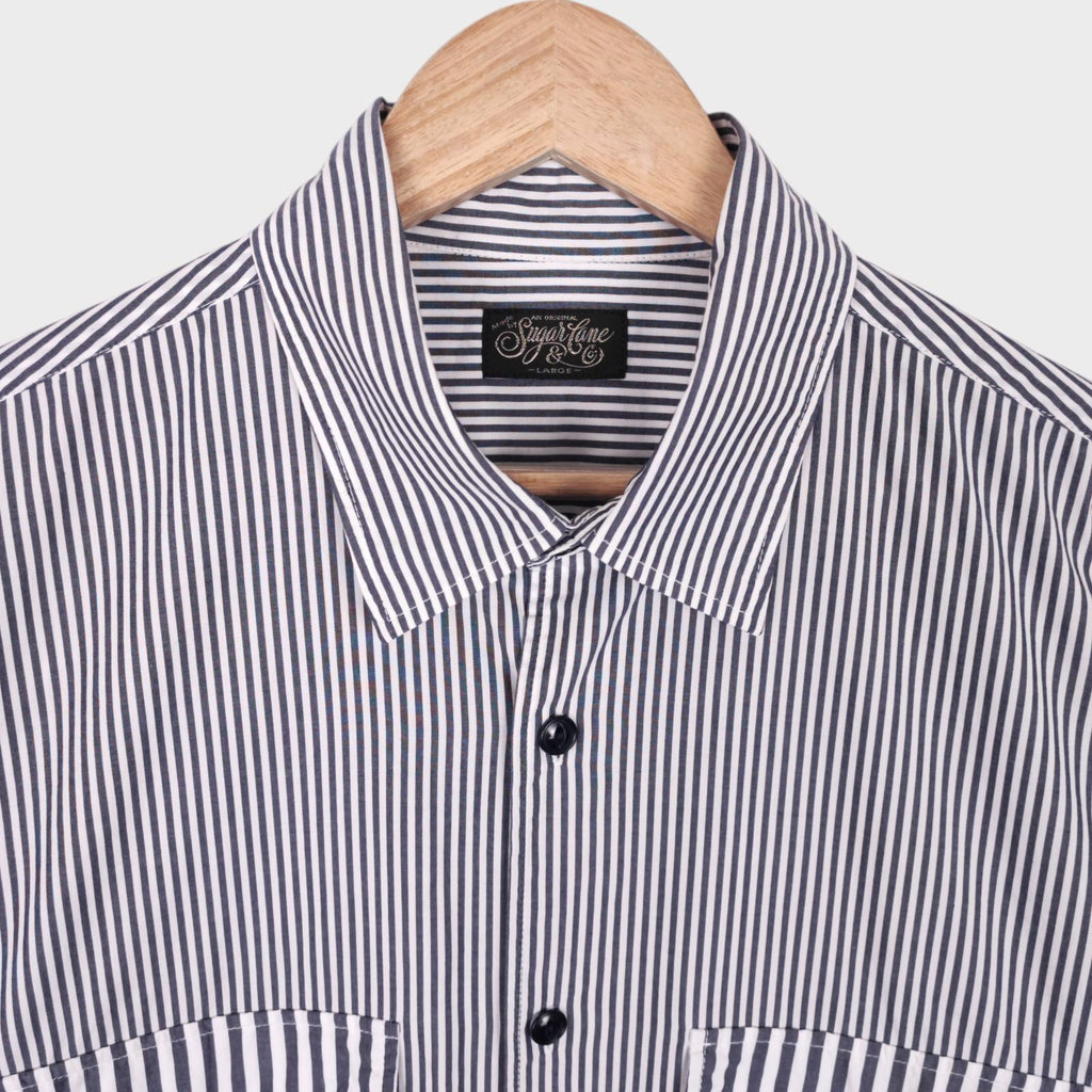 SUGAR CANE Men's Made in Japan Striped Relaxed Fit Short Sleeved Shirt