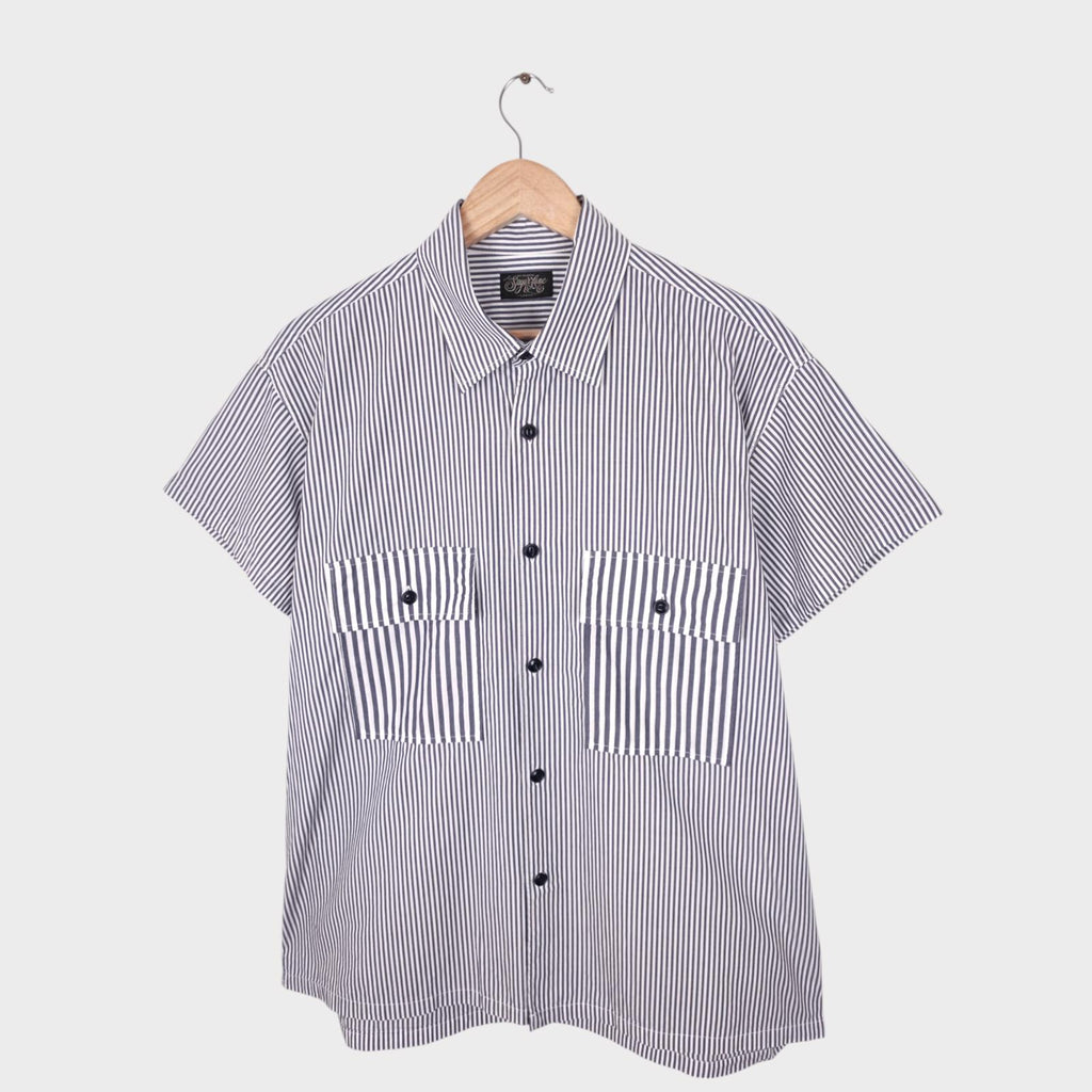 SUGAR CANE Men's Made in Japan Striped Relaxed Fit Short Sleeved Shirt