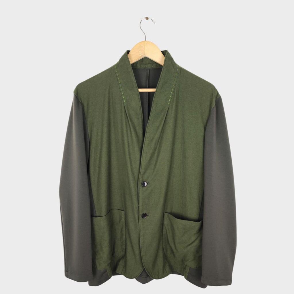 KUON Men's Green Made in Japan Sashiko Trim Kimono Jacket