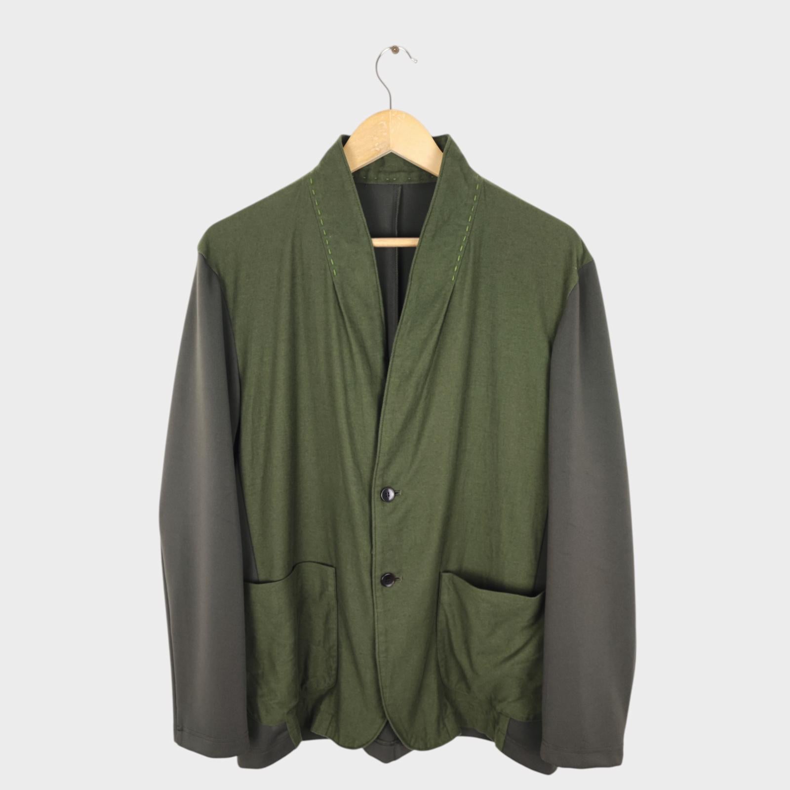 KUON Men's Green Made in Japan Sashiko Trim Kimono Jacket