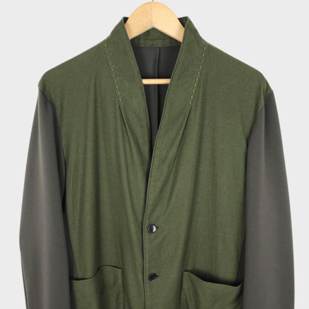 KUON Men's Green Made in Japan Sashiko Trim Kimono Jacket
