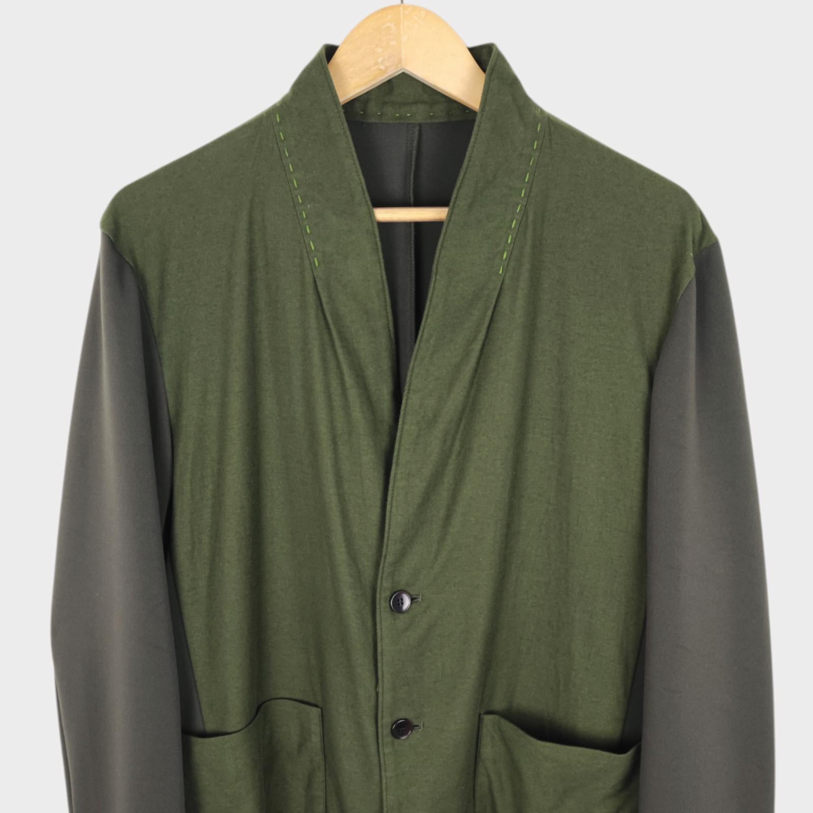 KUON Men's Green Made in Japan Sashiko Trim Kimono Jacket