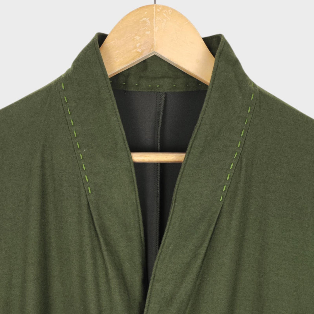 KUON Men's Green Made in Japan Sashiko Trim Kimono Jacket
