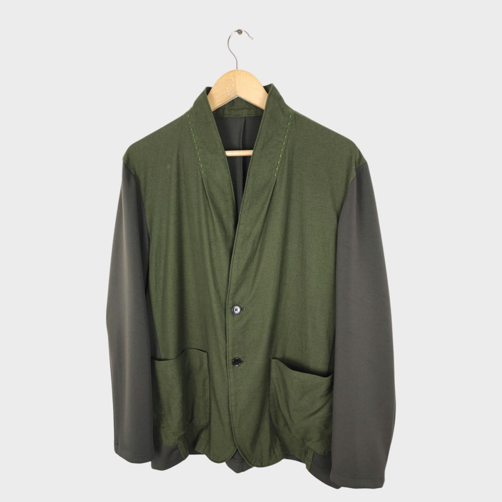 KUON Men's Green Made in Japan Sashiko Trim Kimono Jacket
