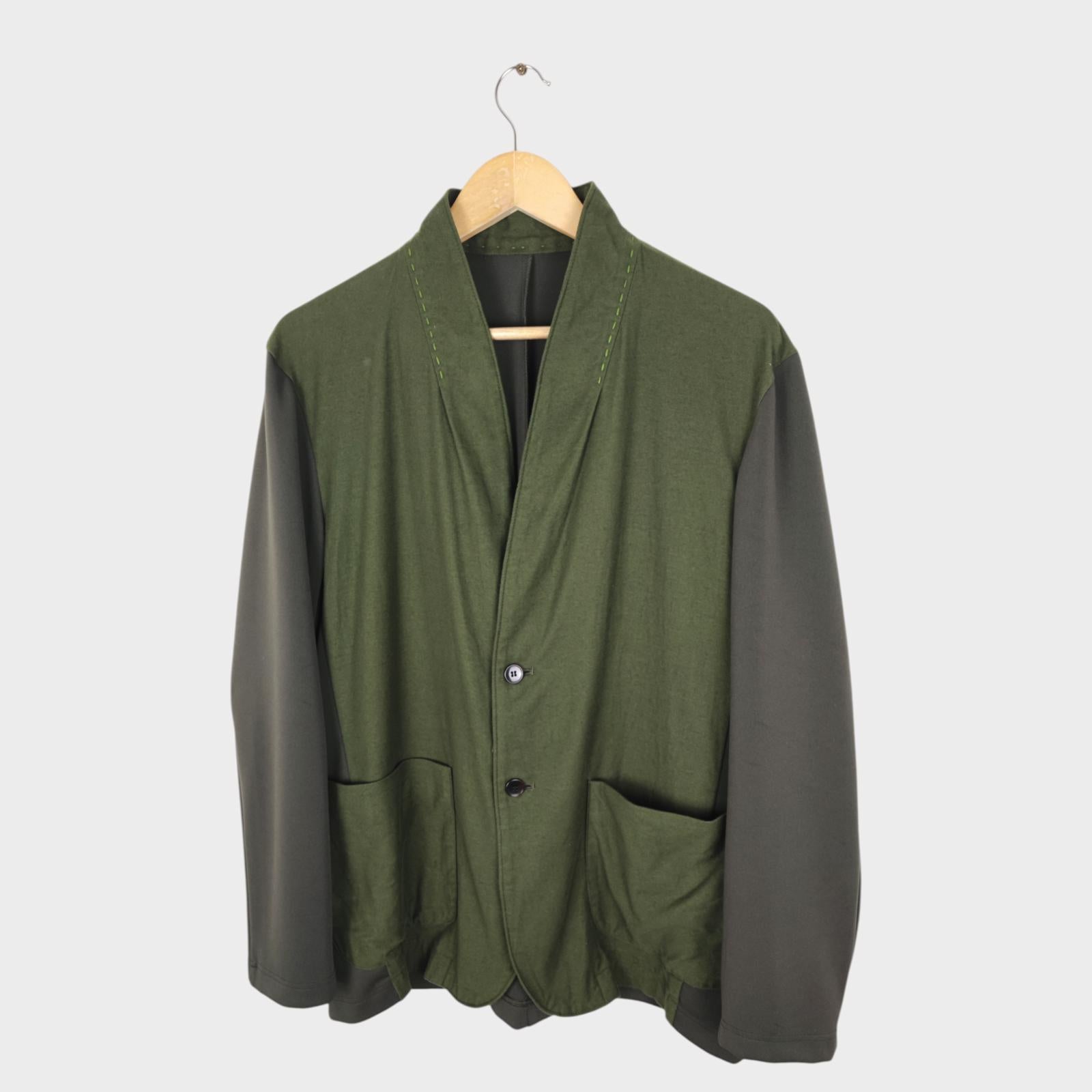 KUON Men's Green Made in Japan Sashiko Trim Kimono Jacket