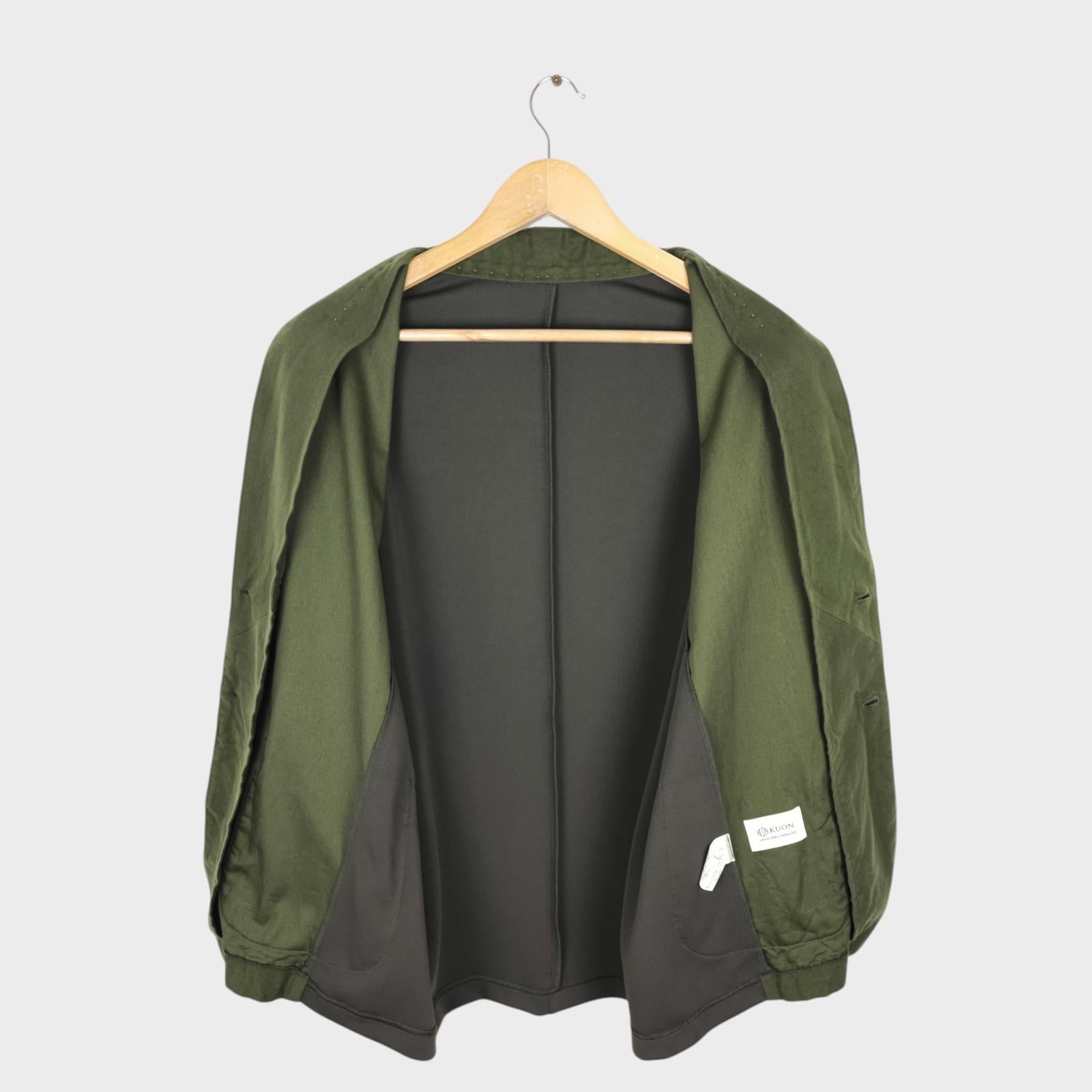 KUON Men's Green Made in Japan Sashiko Trim Kimono Jacket