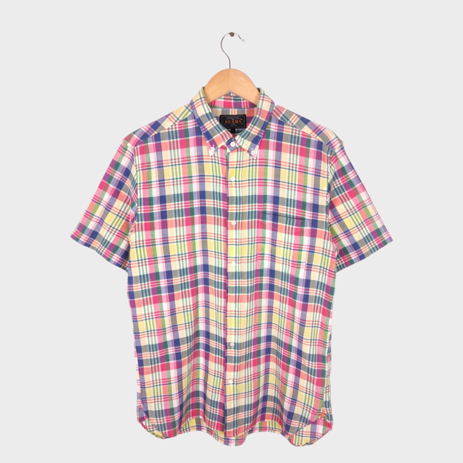 BEAMS PLUS Men's Made in Japan Indian Madras Check Button Down Shirt