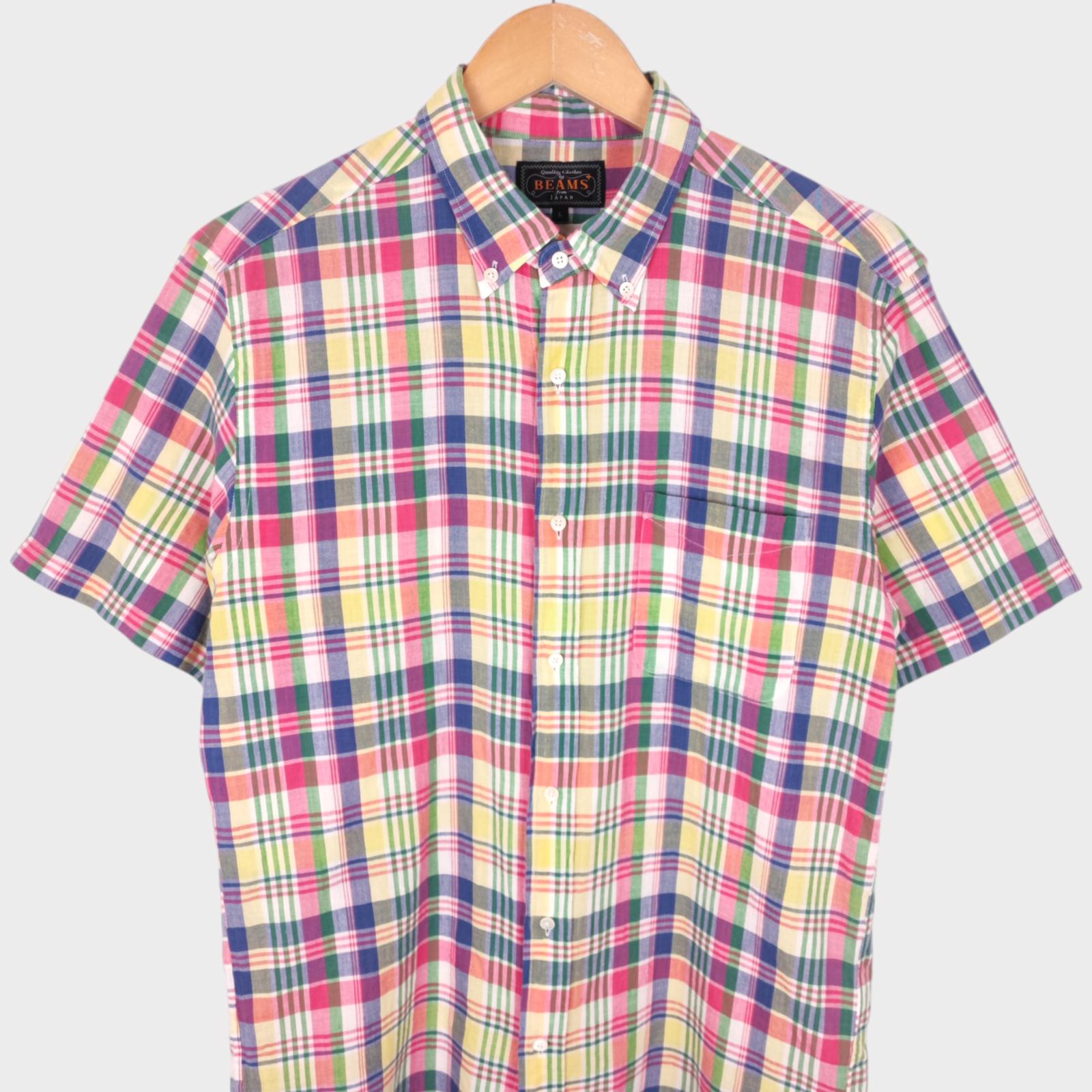 BEAMS PLUS Men's Made in Japan Indian Madras Check Button Down Shirt