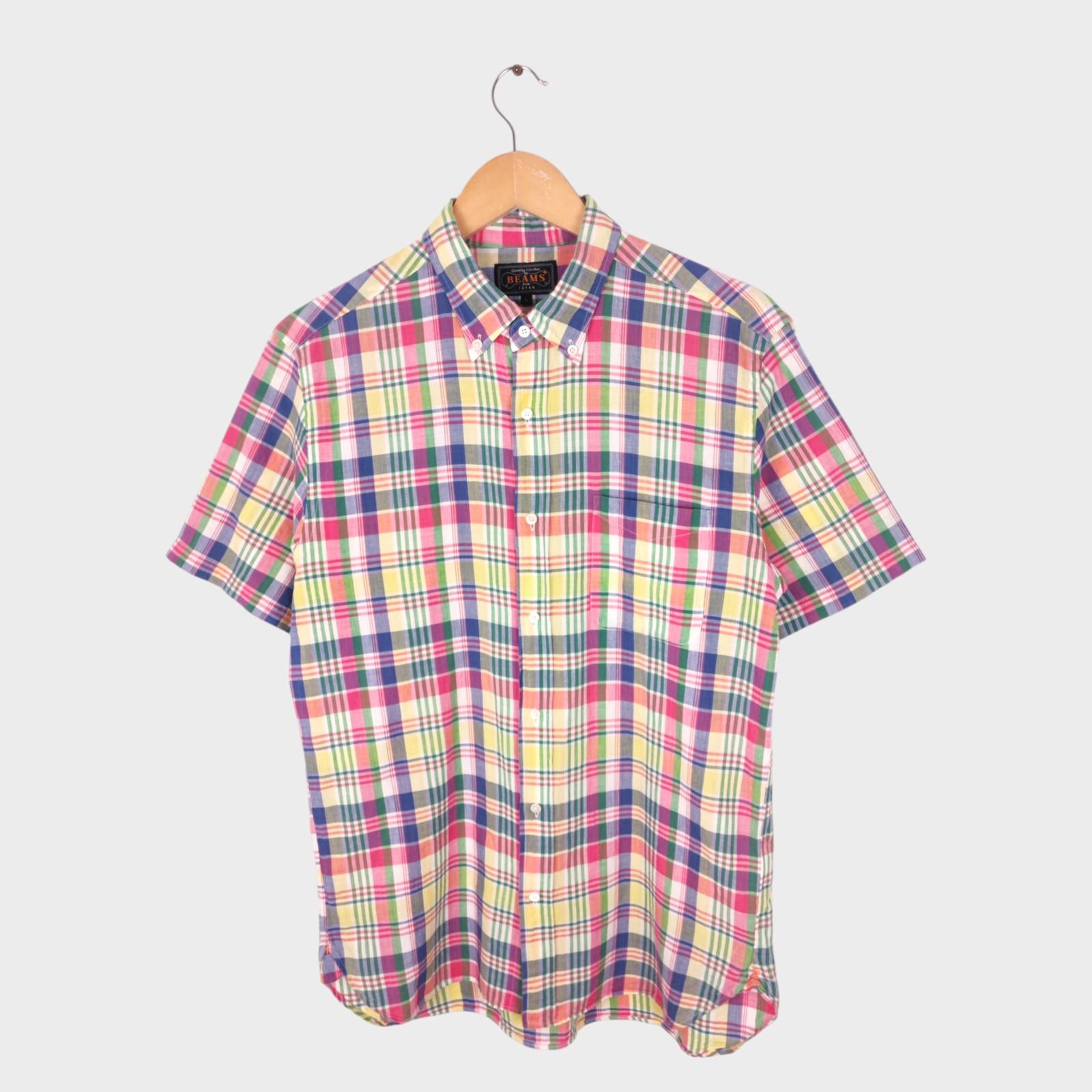 BEAMS PLUS Men's Made in Japan Indian Madras Check Button Down Shirt