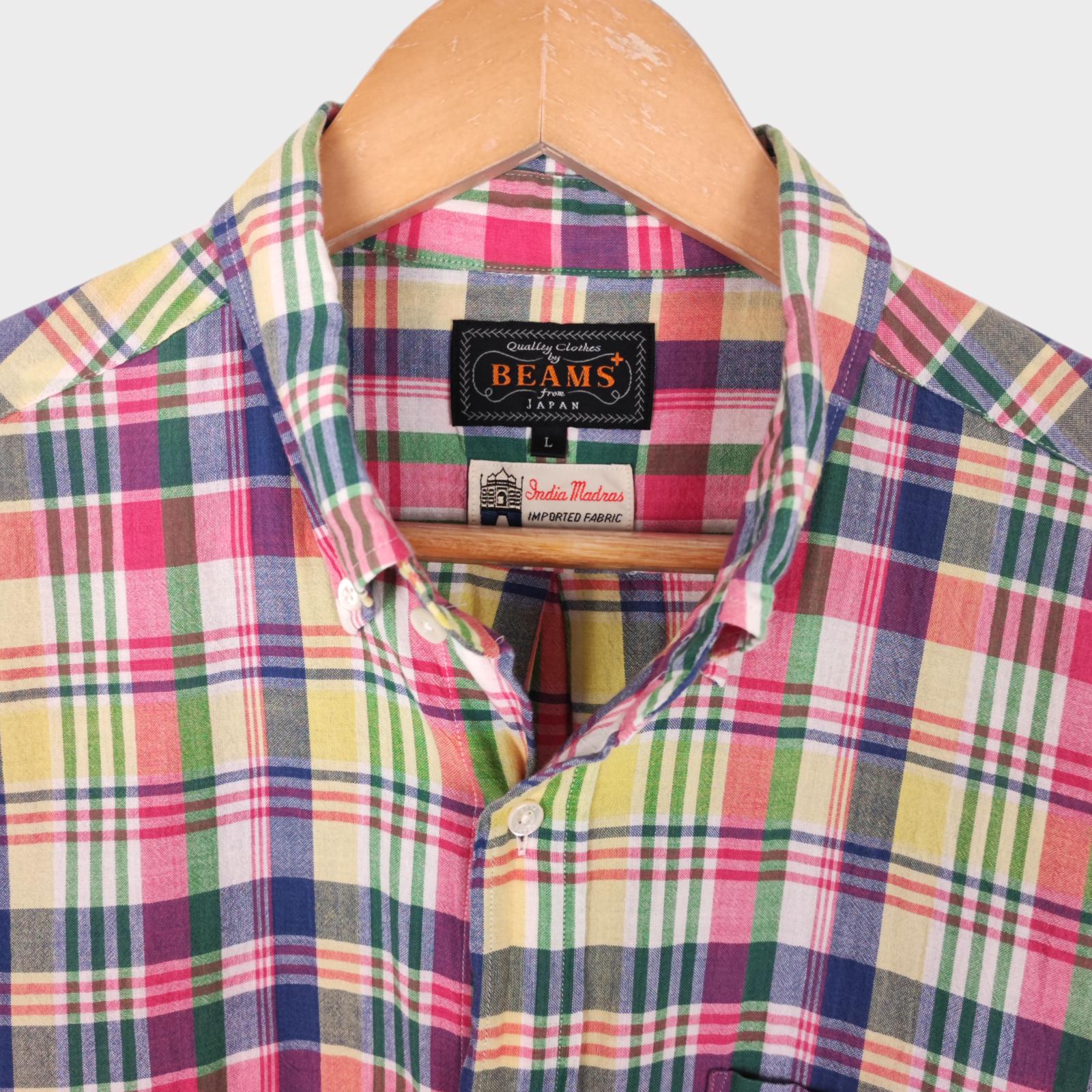 BEAMS PLUS Men's Made in Japan Indian Madras Check Button Down Shirt
