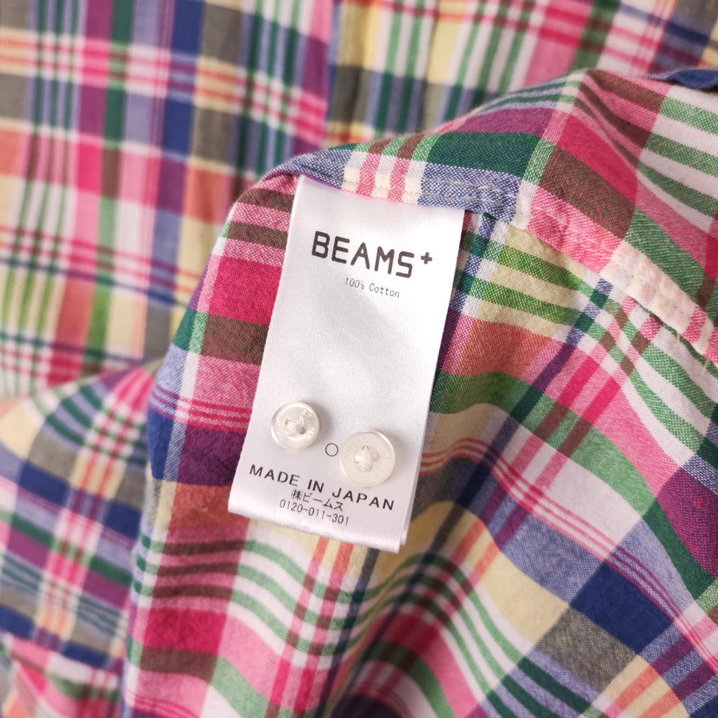 BEAMS PLUS Men's Made in Japan Indian Madras Check Button Down Shirt