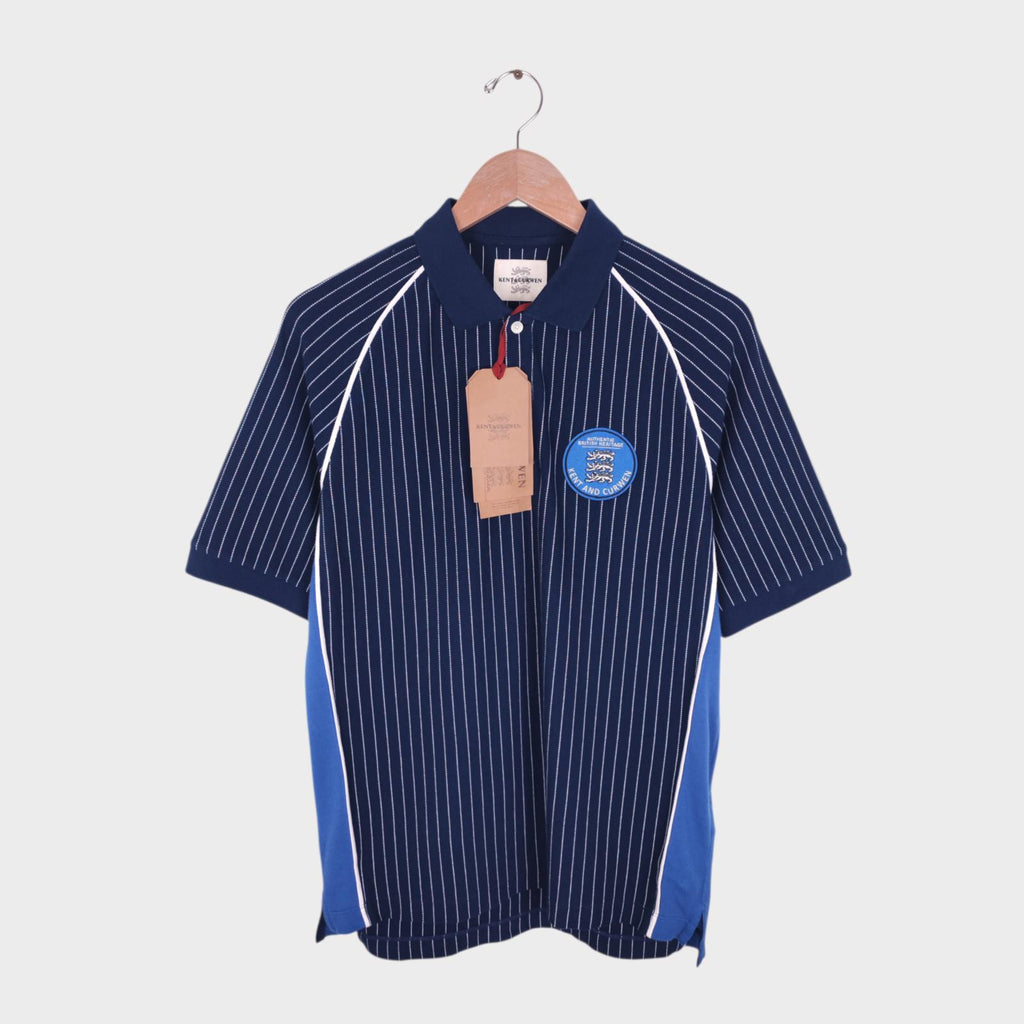 KENT & CURWEN Men's Navy Blue Striped Embroidered Patch Sports Polo Shirt
