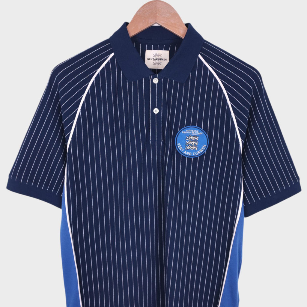 KENT & CURWEN Men's Navy Blue Striped Embroidered Patch Sports Polo Shirt