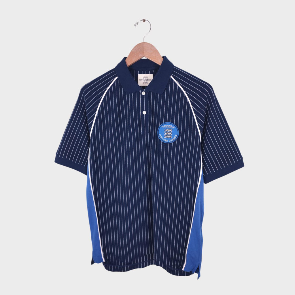 KENT & CURWEN Men's Navy Blue Striped Embroidered Patch Sports Polo Shirt