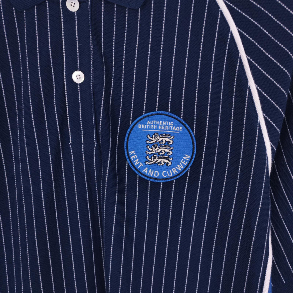 KENT & CURWEN Men's Navy Blue Striped Embroidered Patch Sports Polo Shirt