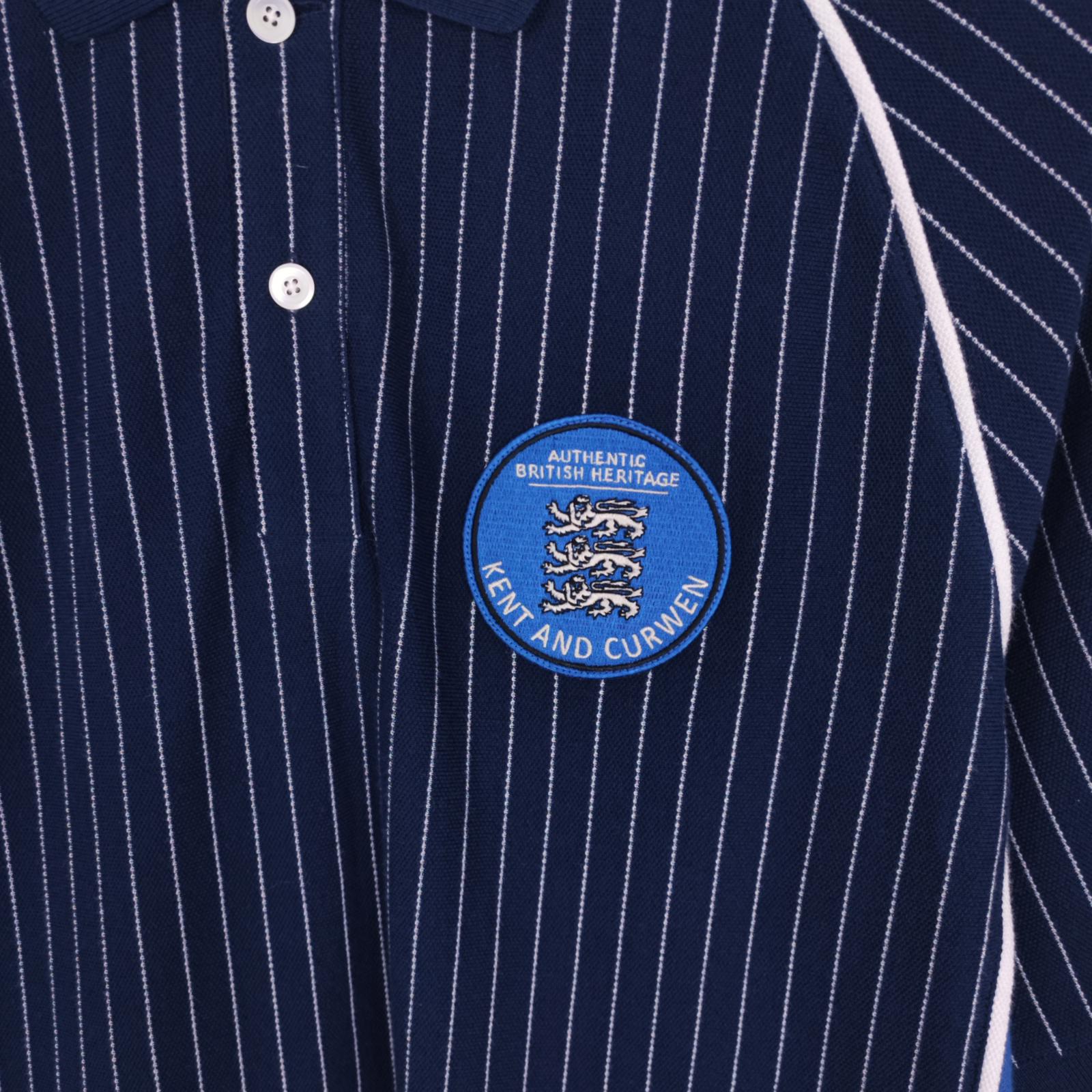 KENT & CURWEN Men's Navy Blue Striped Embroidered Patch Sports Polo Shirt