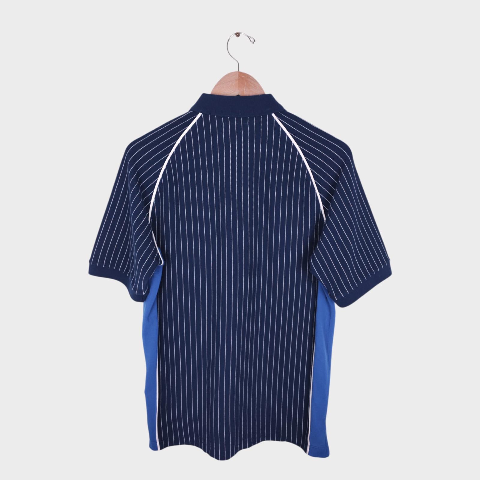 KENT & CURWEN Men's Navy Blue Striped Embroidered Patch Sports Polo Shirt