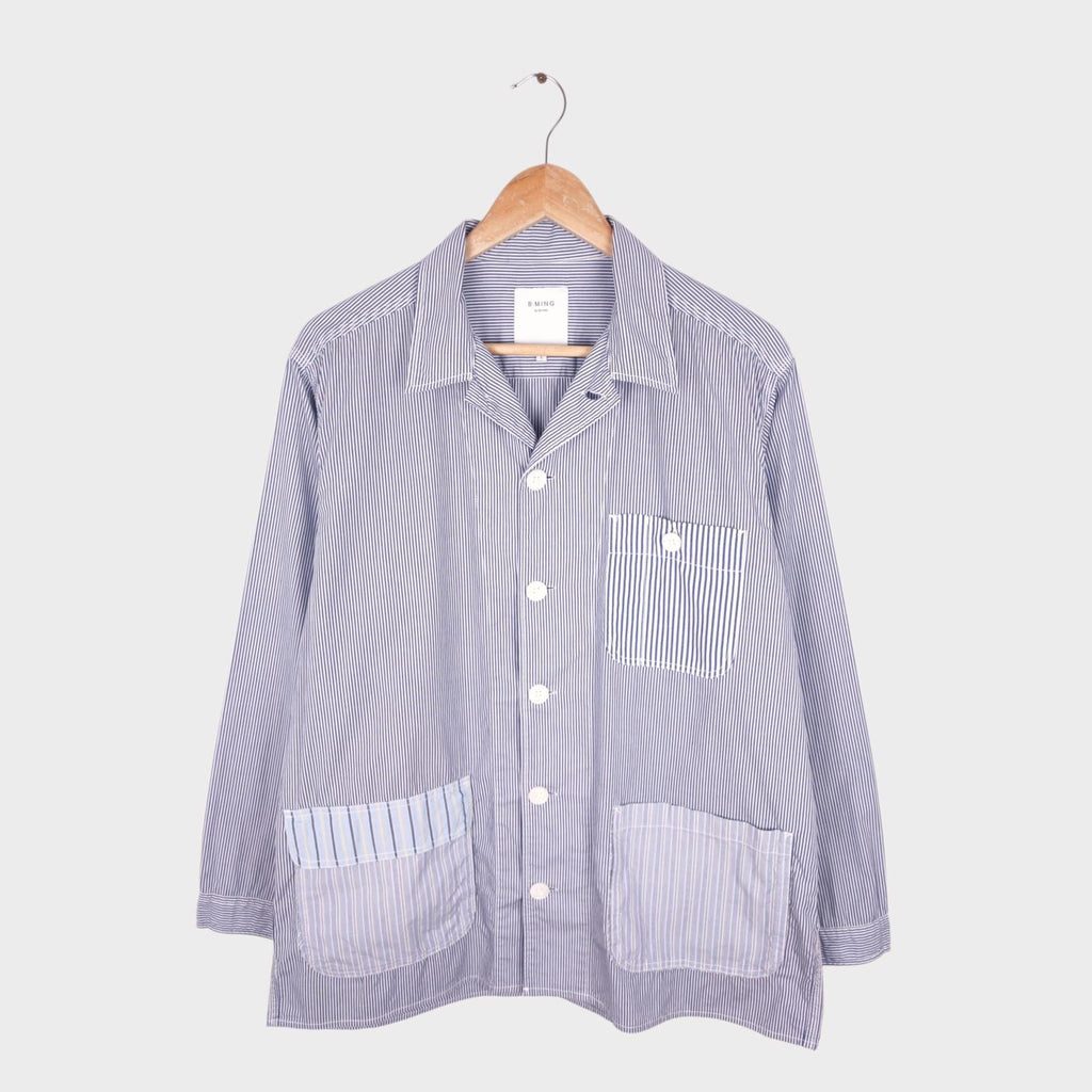 BEAMS B:MING Men's Striped Patchwork Chore Overshirt Jacket