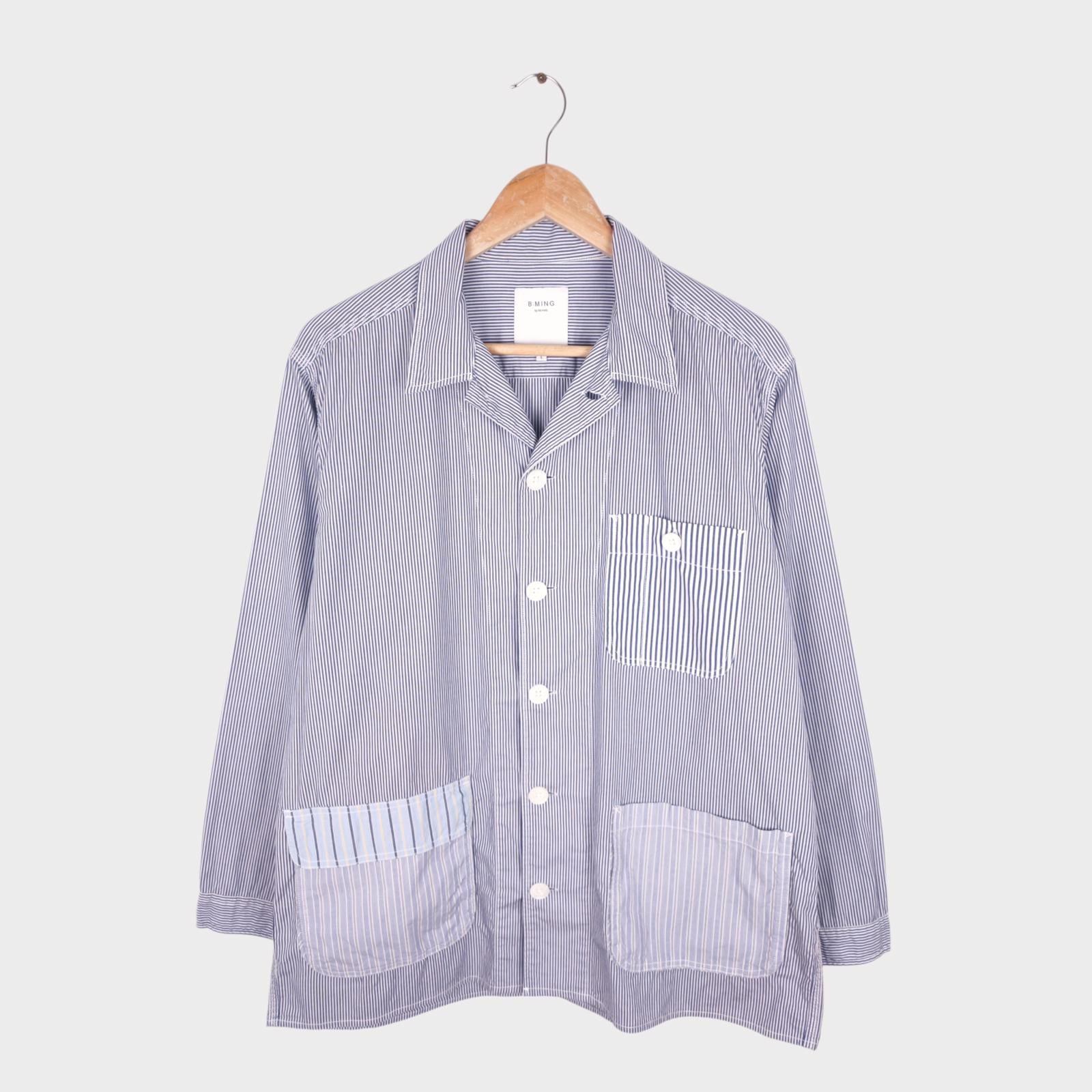 BEAMS B:MING Men's Striped Patchwork Chore Overshirt Jacket