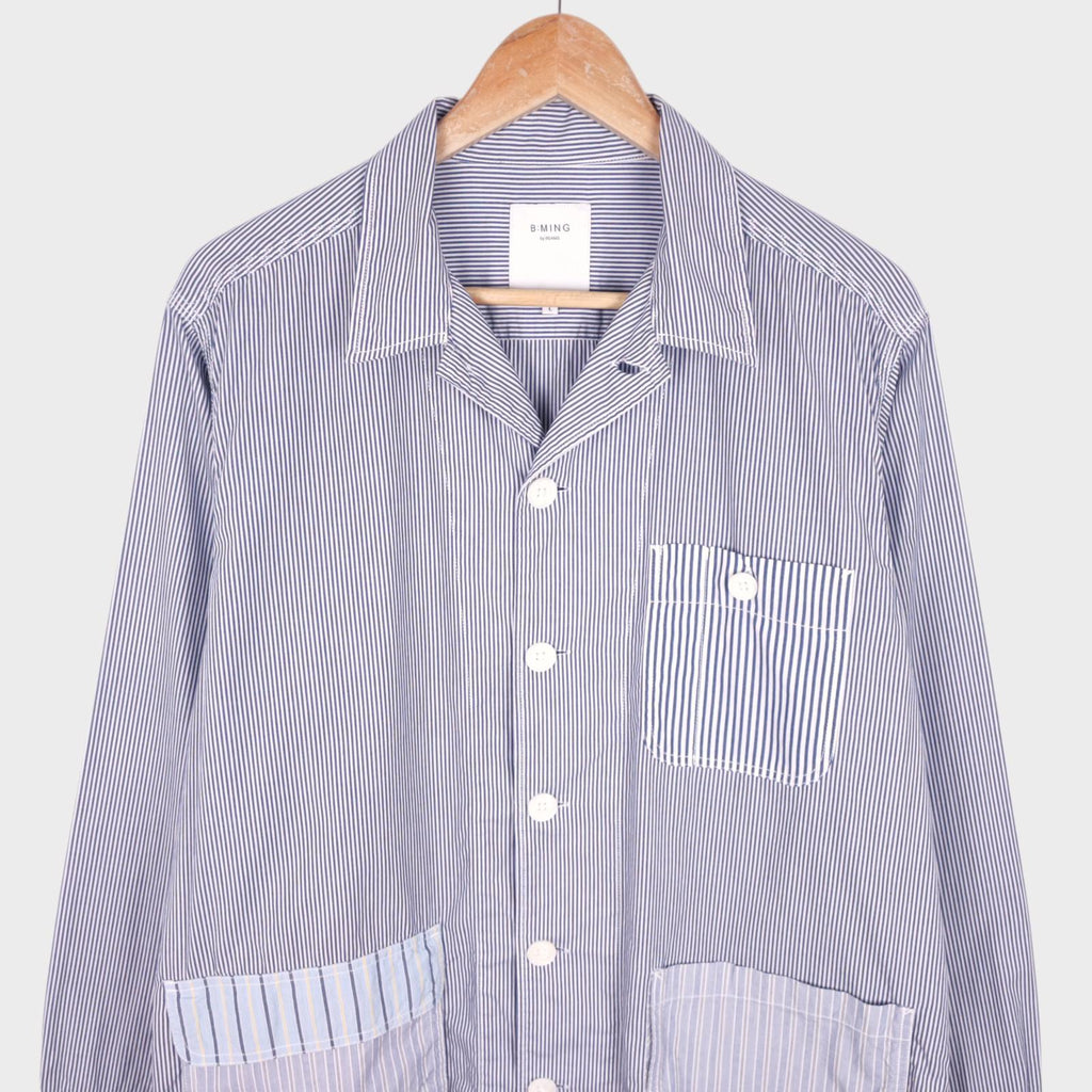 BEAMS B:MING Men's Striped Patchwork Chore Overshirt Jacket