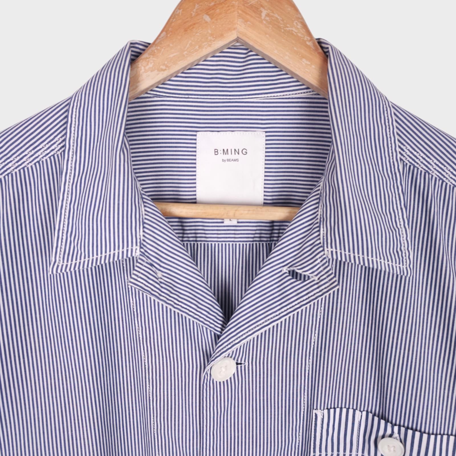 BEAMS B:MING Men's Striped Patchwork Chore Overshirt Jacket