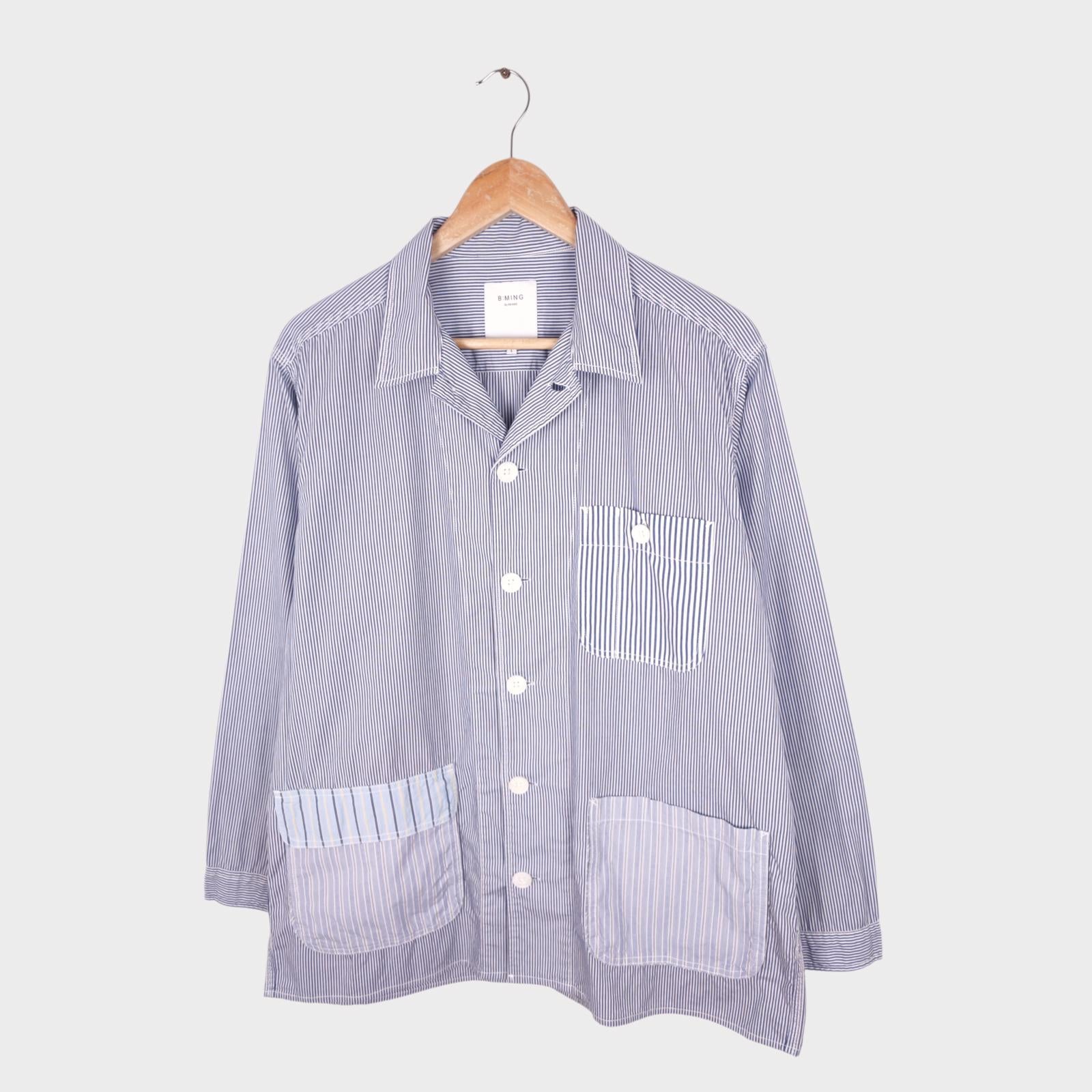 BEAMS B:MING Men's Striped Patchwork Chore Overshirt Jacket