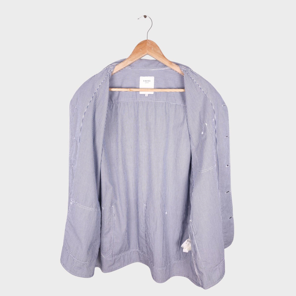 BEAMS B:MING Men's Striped Patchwork Chore Overshirt Jacket