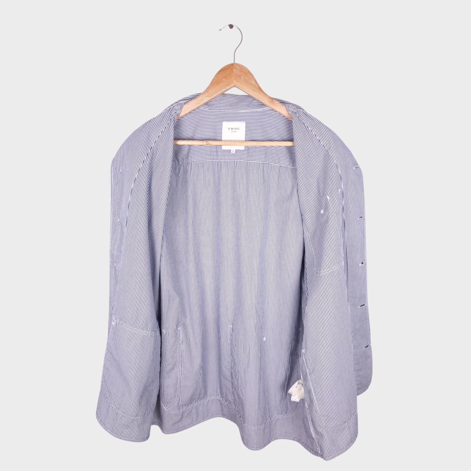 BEAMS B:MING Men's Striped Patchwork Chore Overshirt Jacket