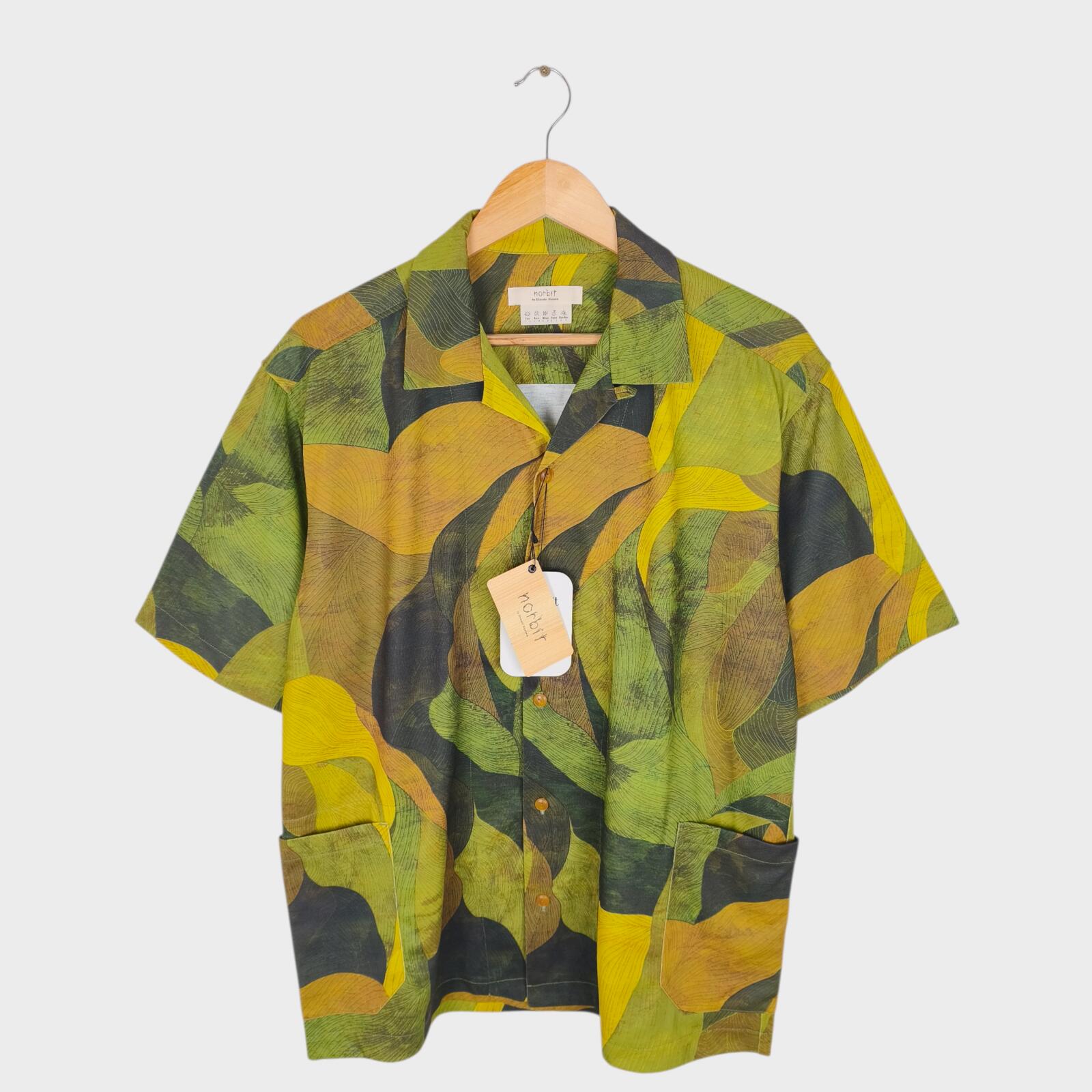 NORBIT BY HIROSHI NOZAWA Men's Green Leaf Camo Aloha Shirt