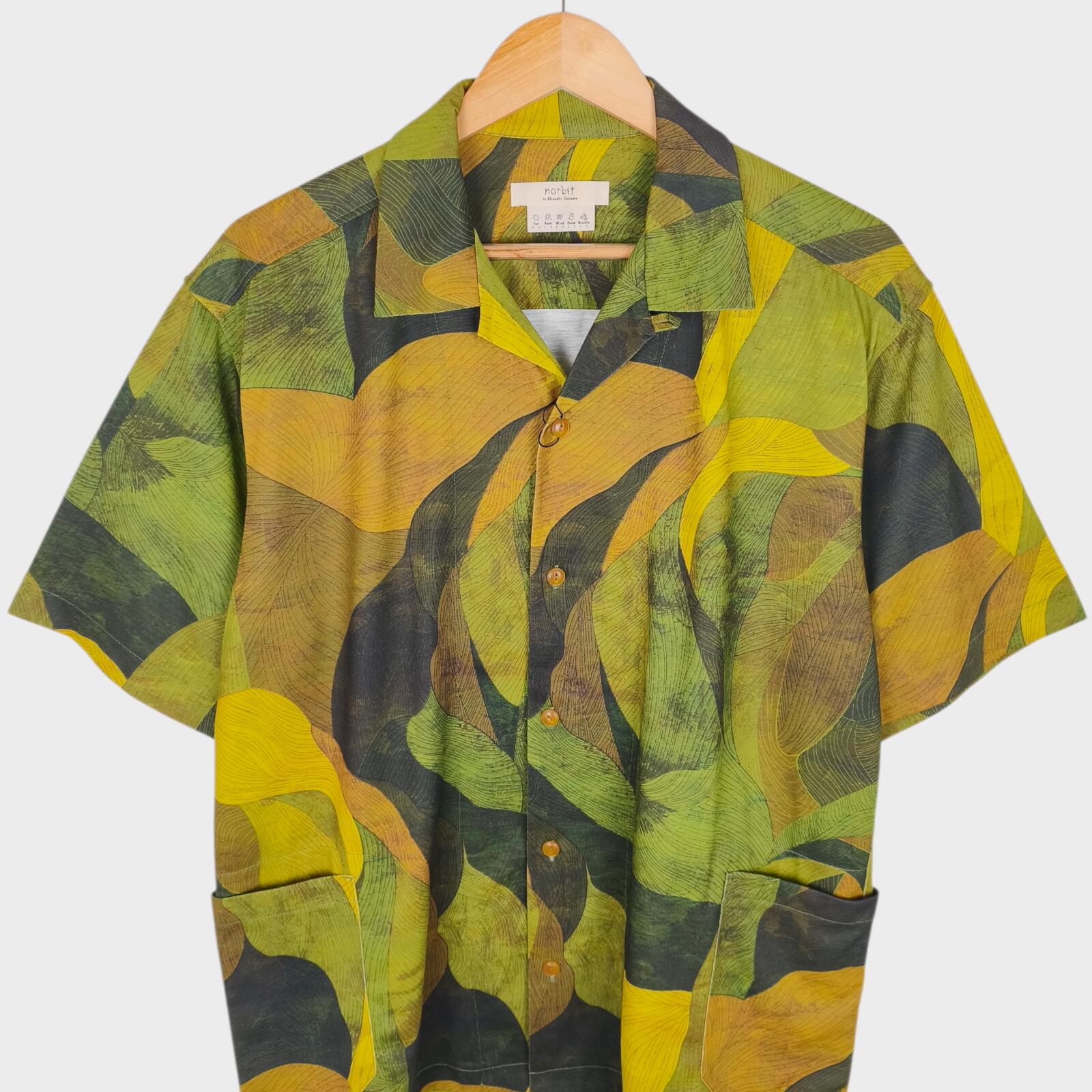 NORBIT BY HIROSHI NOZAWA Men's Green Leaf Camo Aloha Shirt