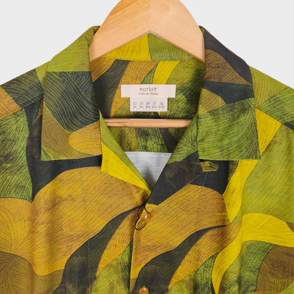 NORBIT BY HIROSHI NOZAWA Men's Green Leaf Camo Aloha Shirt