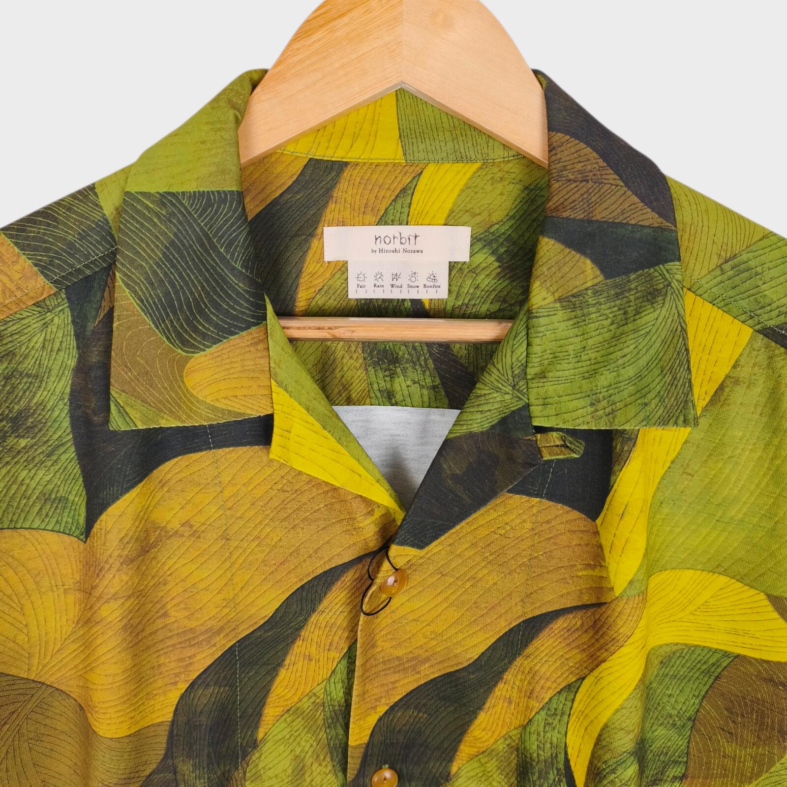 NORBIT BY HIROSHI NOZAWA Men's Green Leaf Camo Aloha Shirt