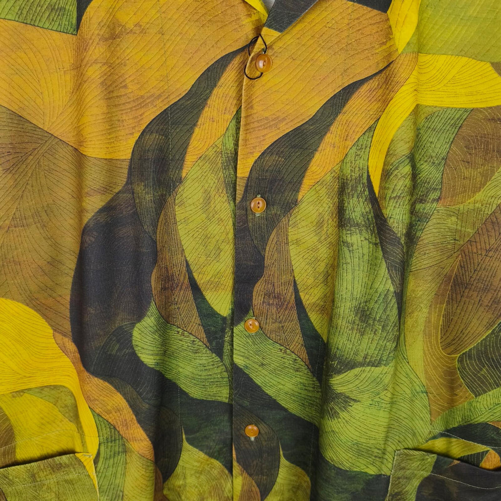NORBIT BY HIROSHI NOZAWA Men's Green Leaf Camo Aloha Shirt