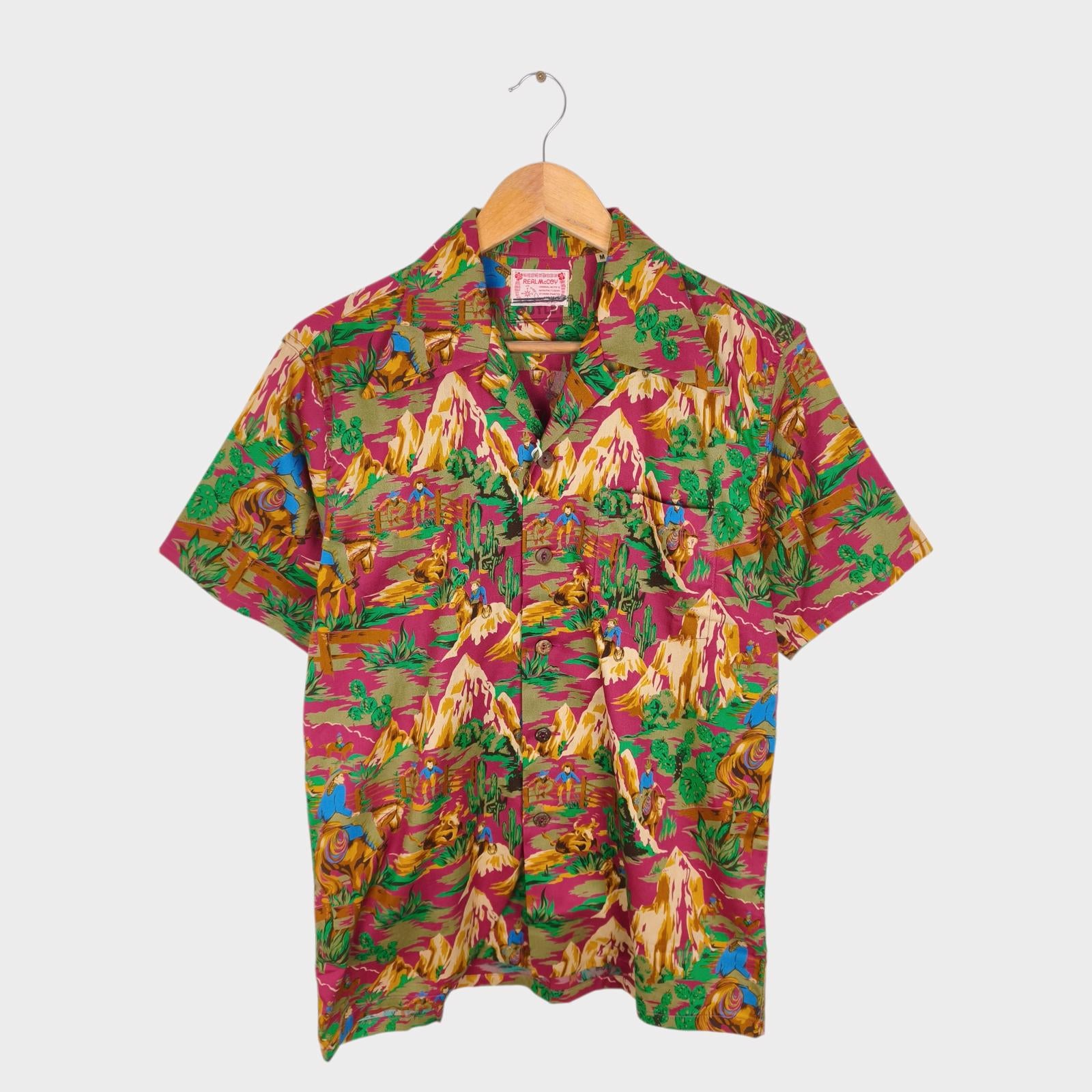 THE REAL MCCOY'S Men's Made in Japan Cowboy Print Hawaiian Vacation Shirt