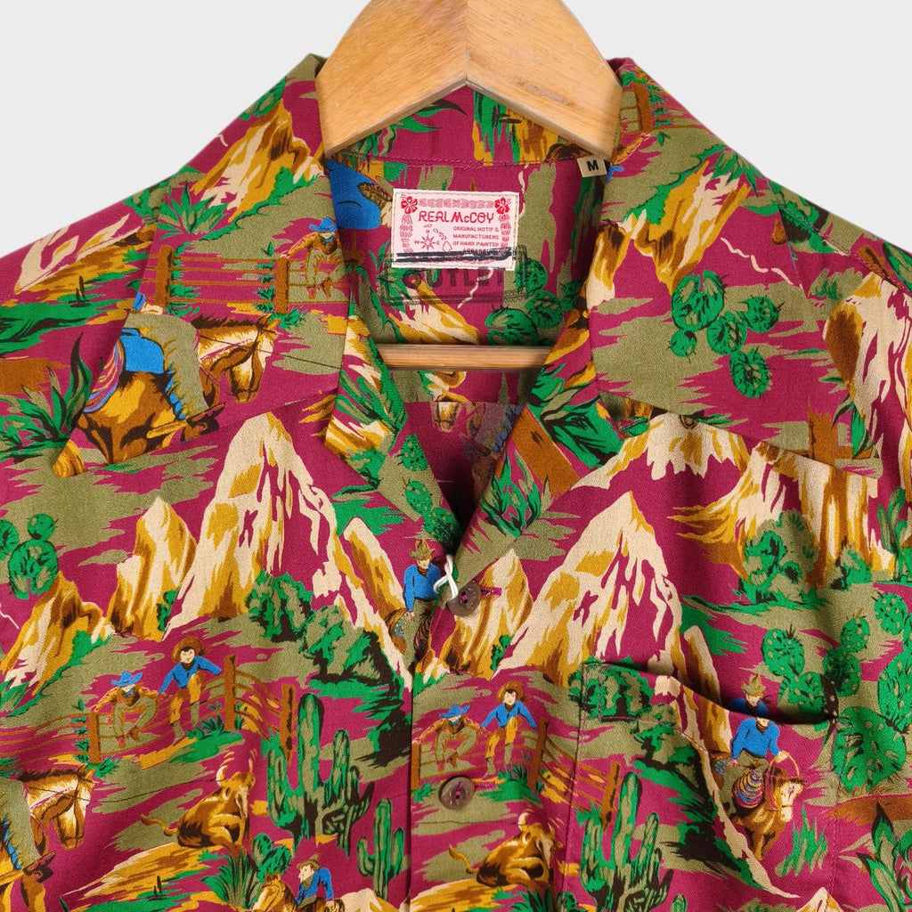 THE REAL MCCOY'S Men's Made in Japan Cowboy Print Hawaiian Vacation Shirt