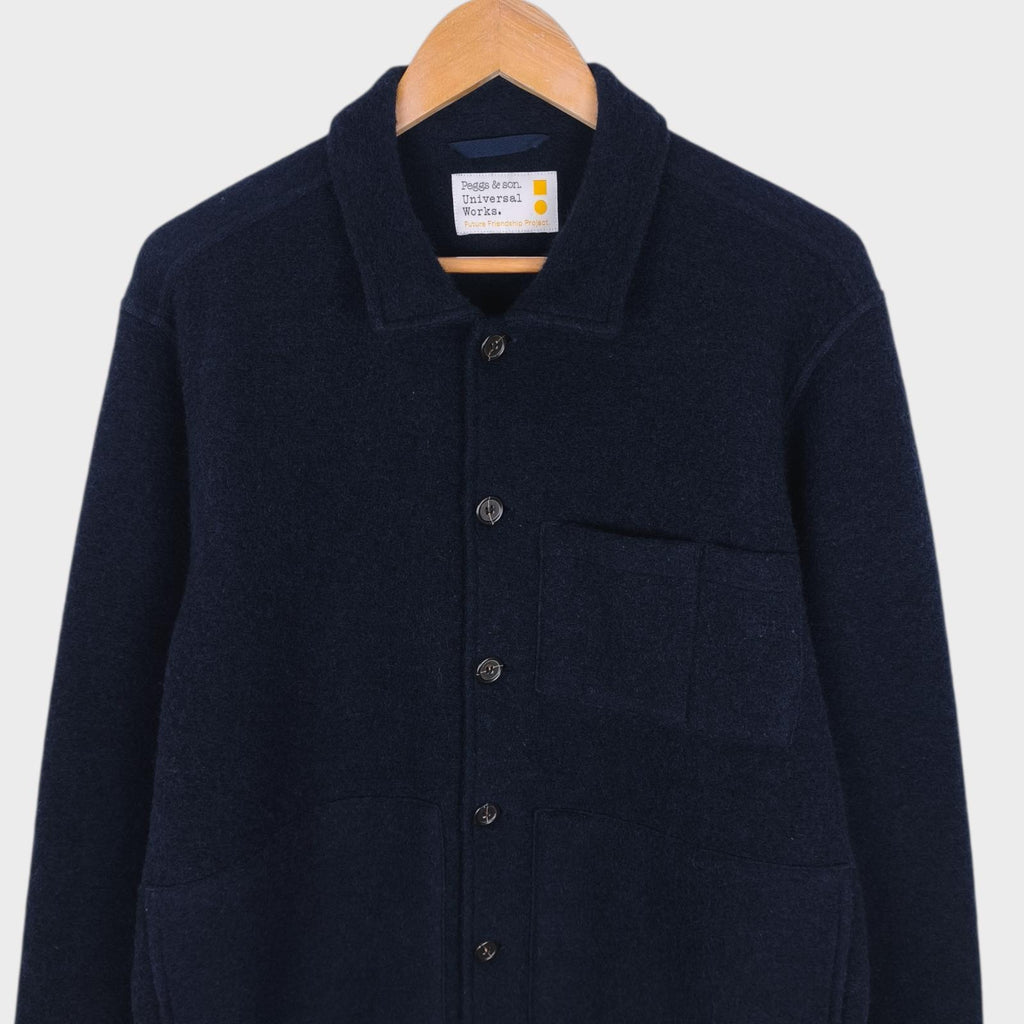 UNIVERSAL WORKS Men's Navy Blue Wool Fleece Utility Jacket