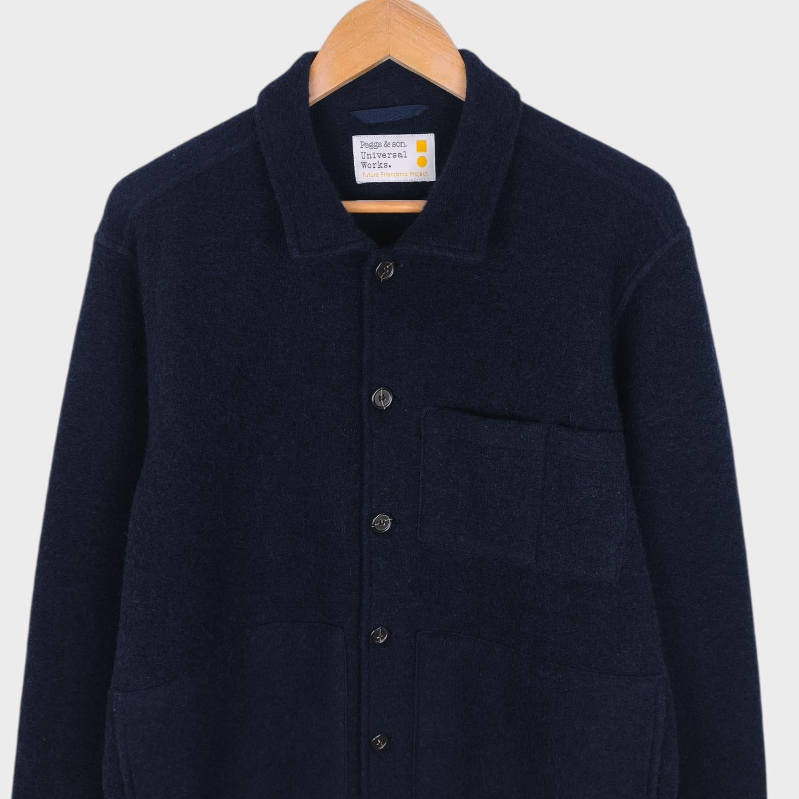 UNIVERSAL WORKS Men's Navy Blue Wool Fleece Utility Jacket