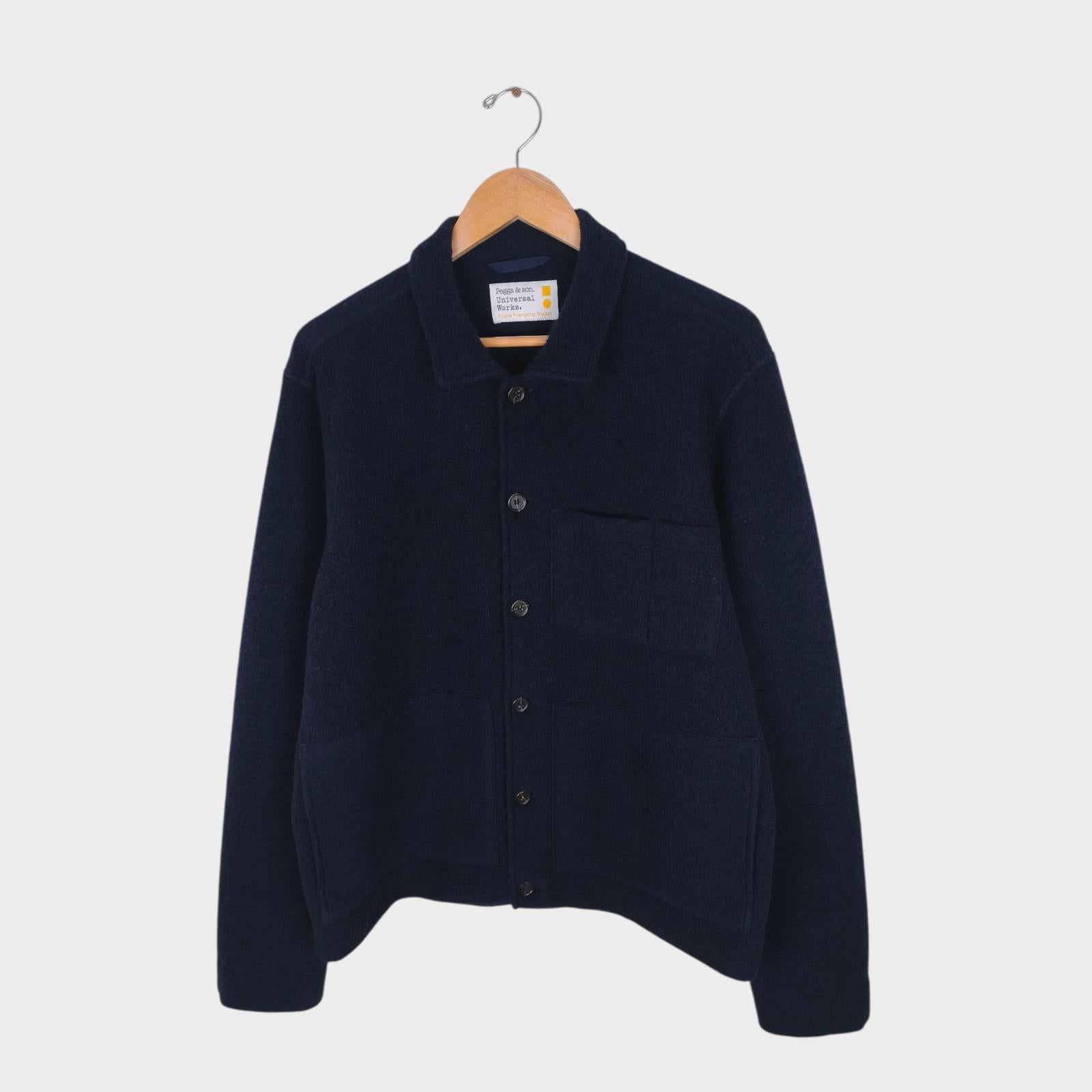 UNIVERSAL WORKS Men's Navy Blue Wool Fleece Utility Jacket