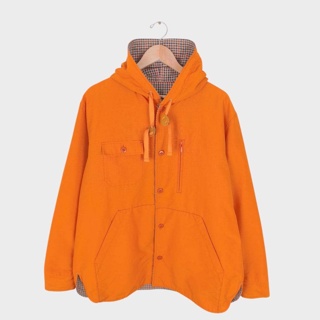 BEAMS PLUS Men's Orange/Dogtooth Reversible Wool Blend Mountain Parka Jacket