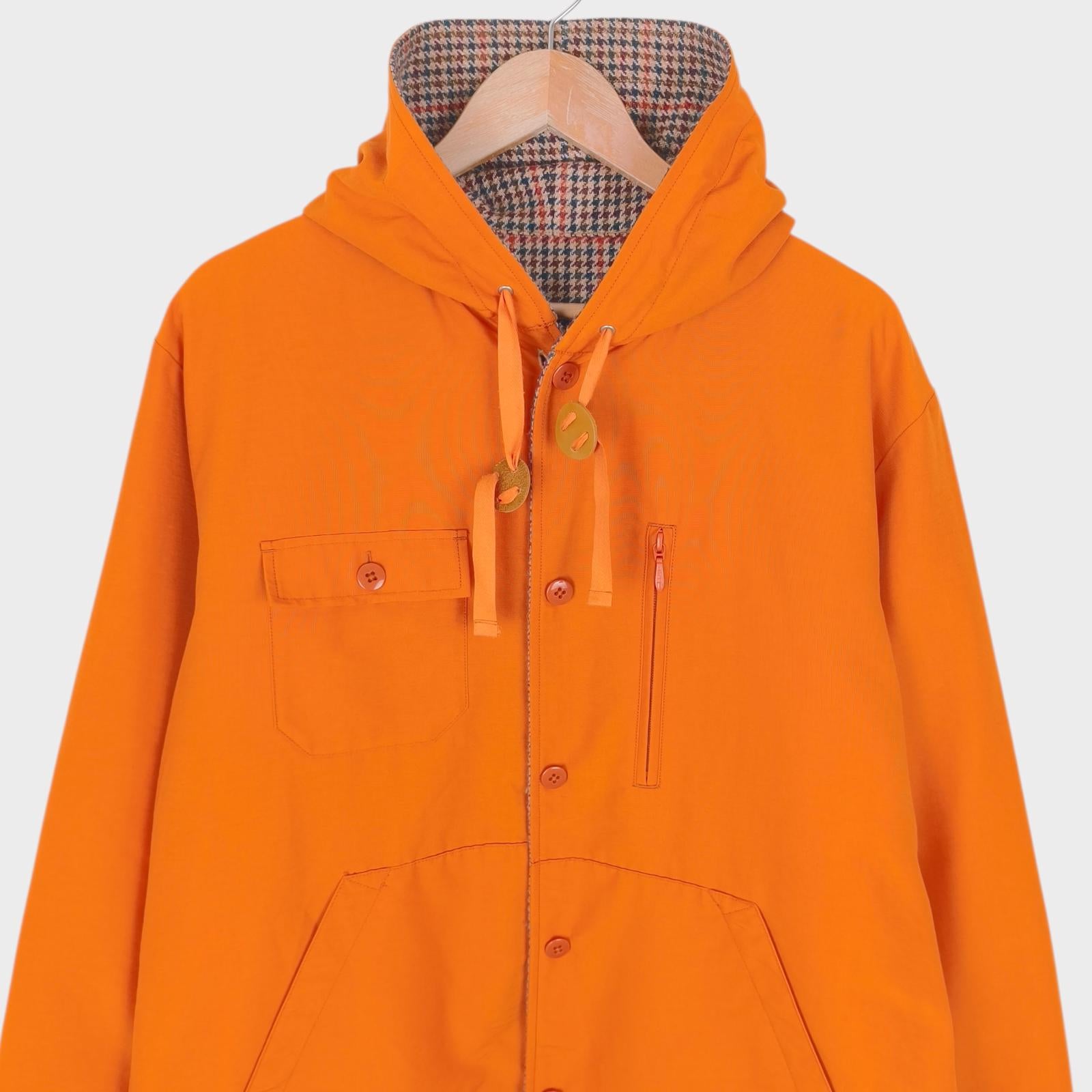 BEAMS PLUS Men's Orange/Dogtooth Reversible Wool Blend Mountain Parka Jacket