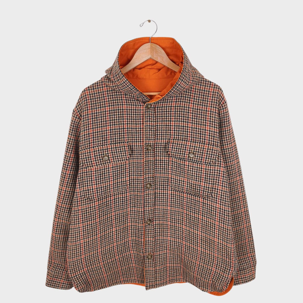 BEAMS PLUS Men's Orange/Dogtooth Reversible Wool Blend Mountain Parka Jacket