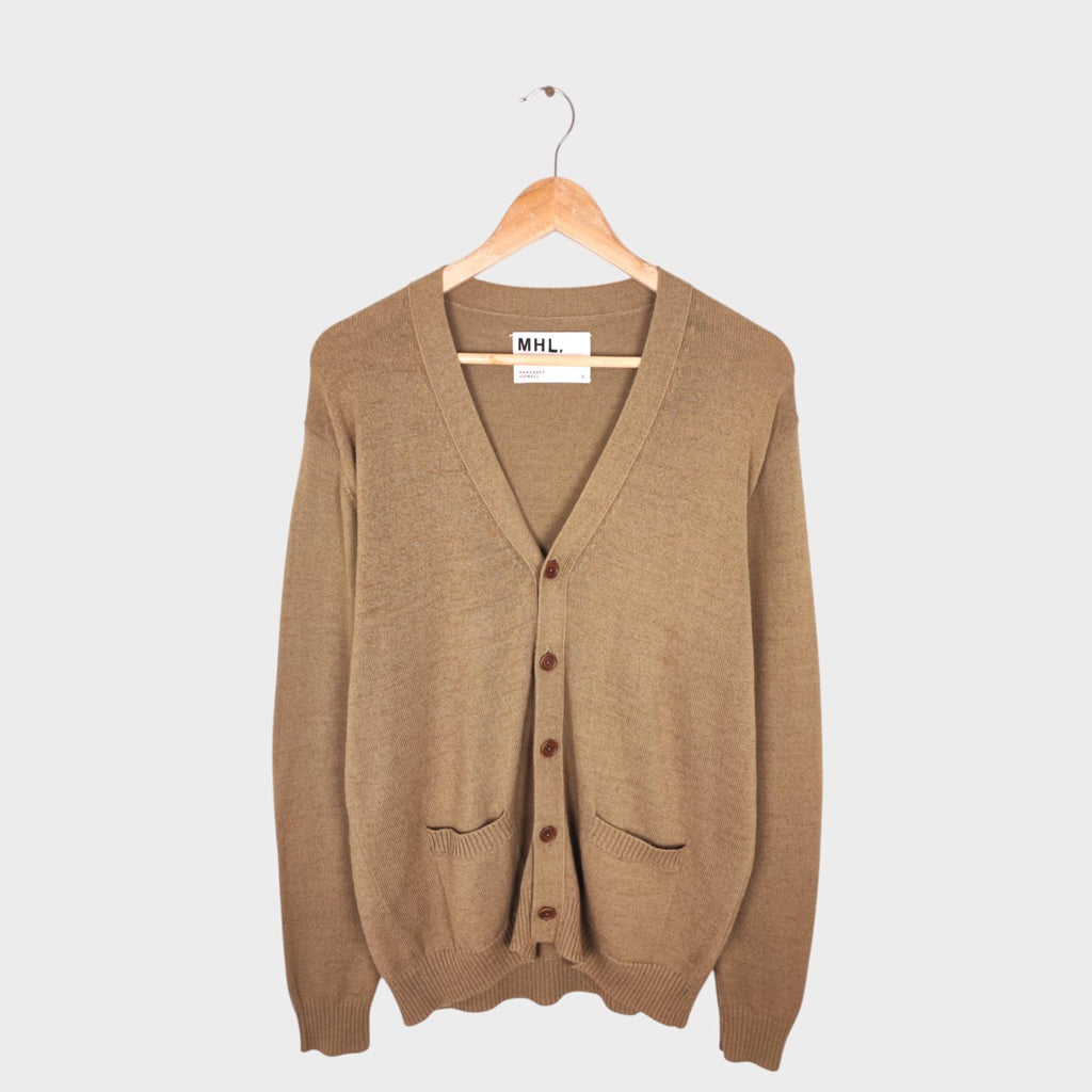 MHL MARGARET HOWELL Men's Beige/Khaki Cotton Wool Cardigan