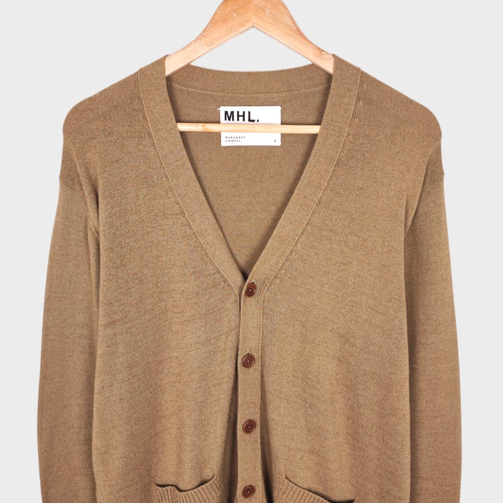 MHL MARGARET HOWELL Men's Beige/Khaki Cotton Wool Cardigan