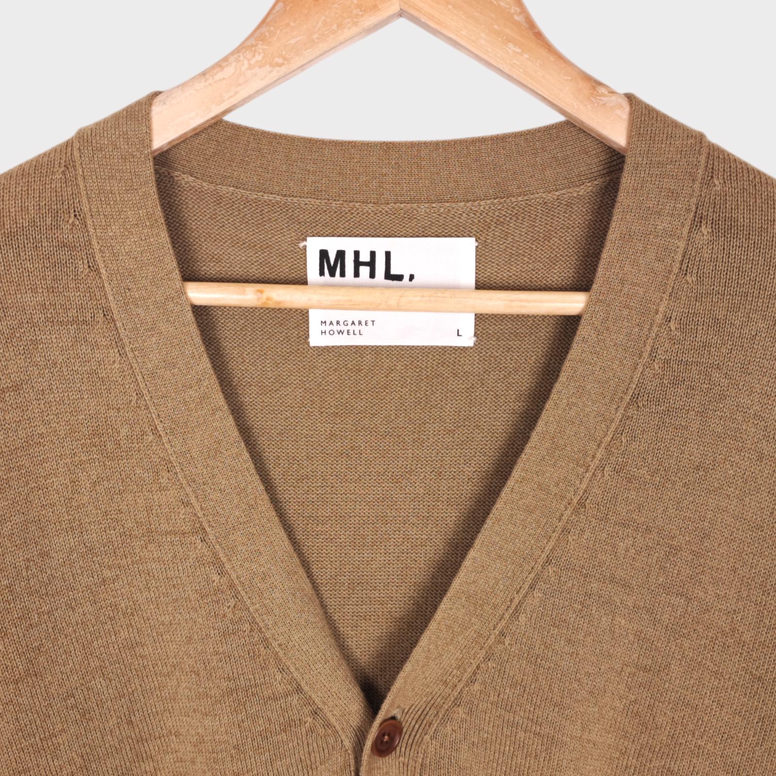 MHL MARGARET HOWELL Men's Beige/Khaki Cotton Wool Cardigan