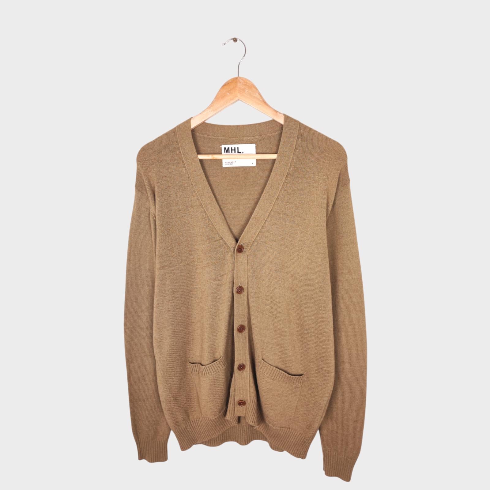 MHL MARGARET HOWELL Men's Beige/Khaki Cotton Wool Cardigan