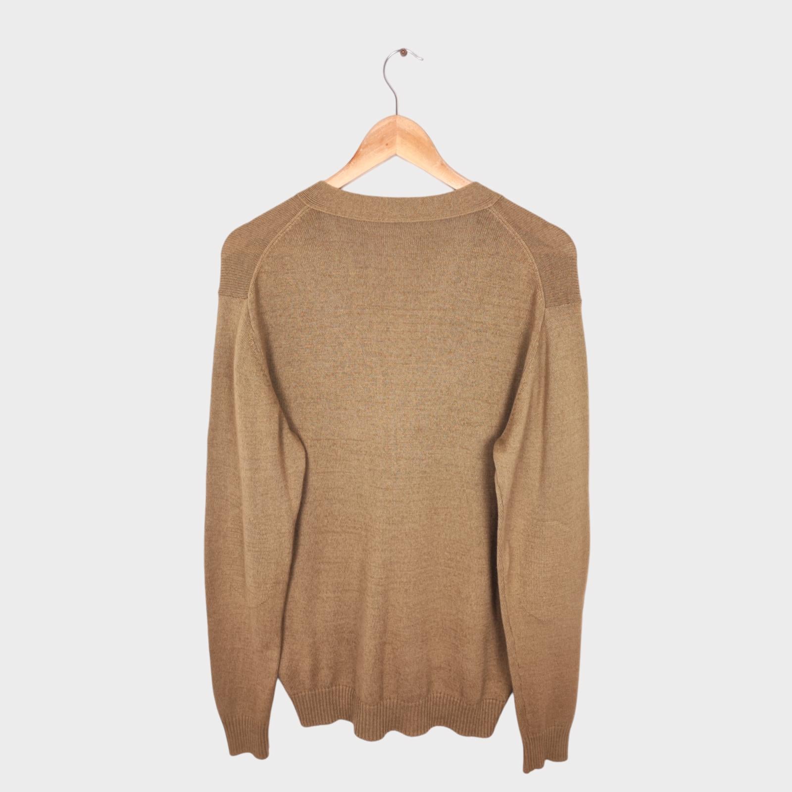 MHL MARGARET HOWELL Men's Beige/Khaki Cotton Wool Cardigan