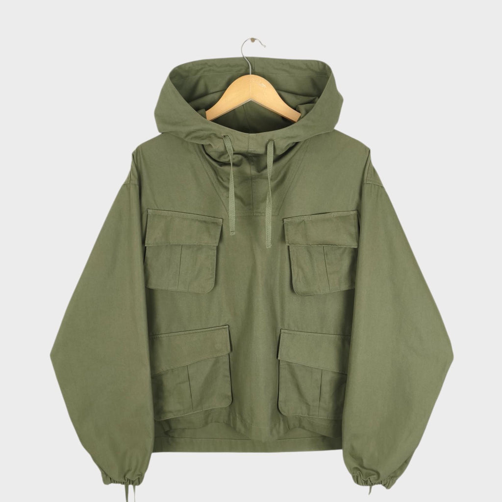 UNIFORM BRIDGE Men's Green Cotton Blend Military Fatigue Hooded Smock Jacket