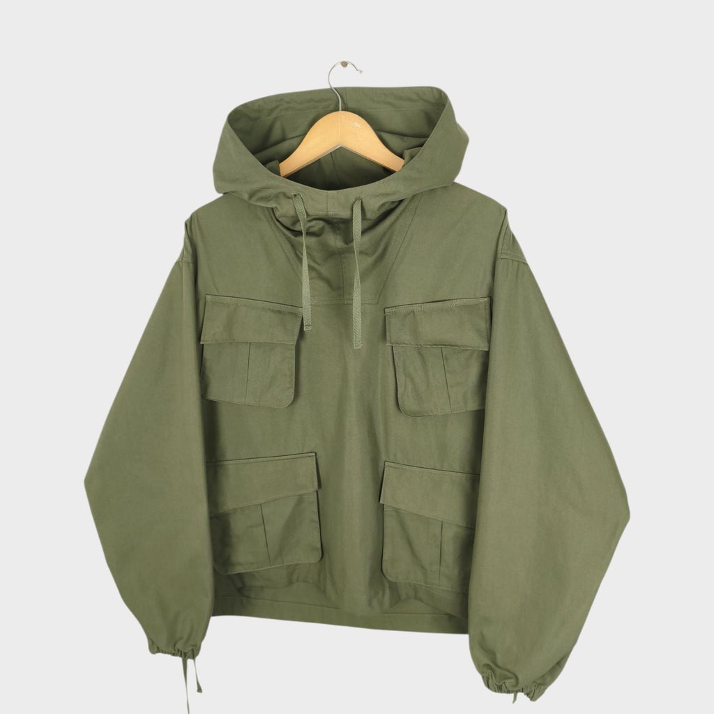UNIFORM BRIDGE Men's Green Cotton Blend Military Fatigue Hooded Smock Jacket